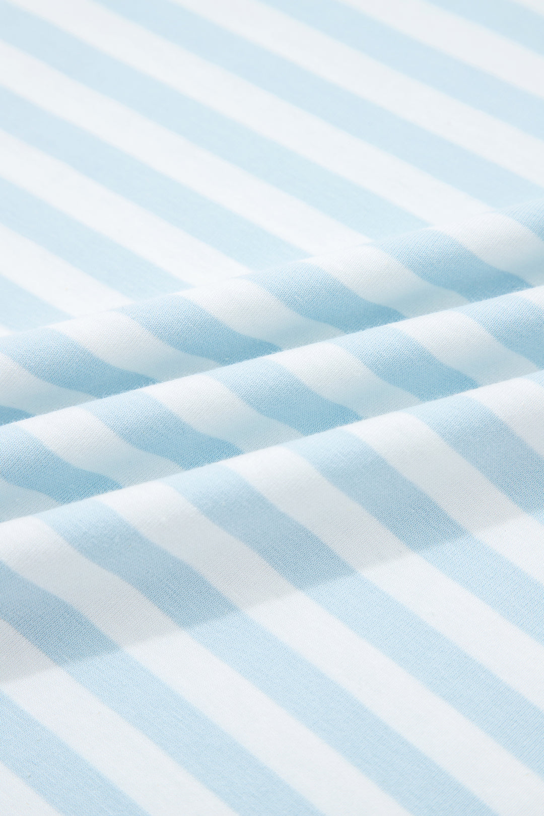 Sky Blue Stripe Contrast Neck Loose Tee and Drawstring Shorts Set