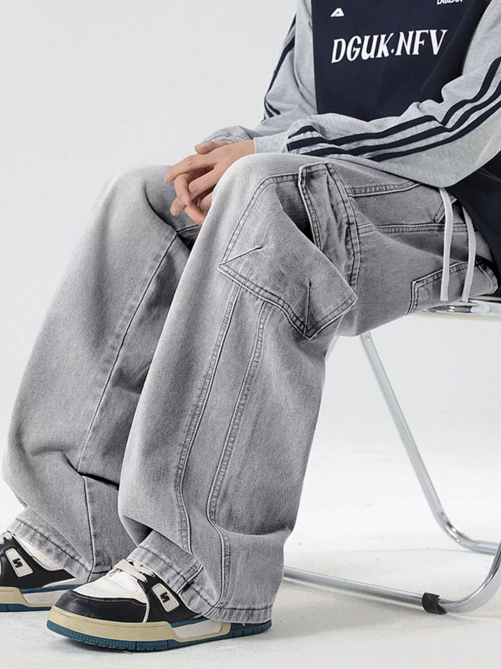 Men's Full Size Wide Leg Cargo Jeans Plus Size