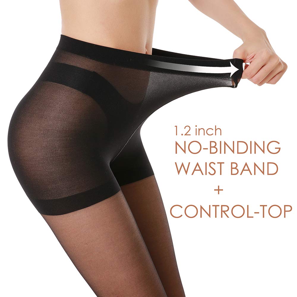 Women's 20D Sheer Control Top Pantyhose - 3 Pack Ultra Thin Tights with Reinforced Toes