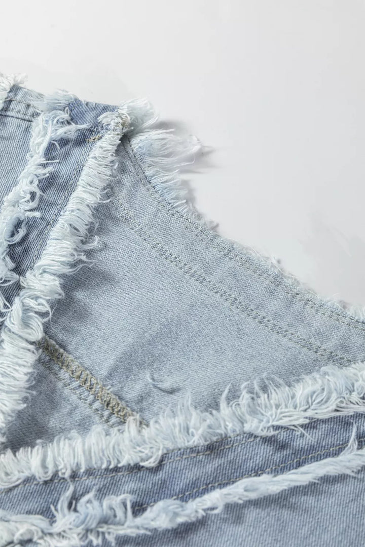 Frayed Edge Flap Pockets Denim Vest Jacket