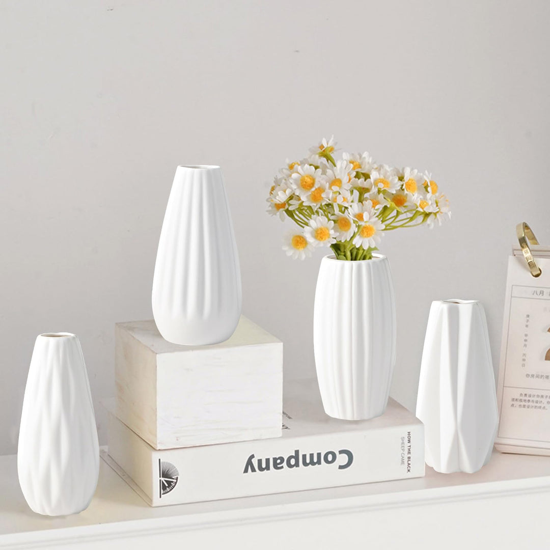 White Ceramic Bud Vases Set of 10 - 5 Inch Small Mini Vases for Flowers Centerpieces Decor
