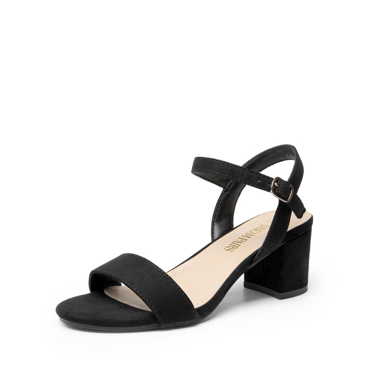Women's Low Block Heel Sandals - Open Toe Ankle Strap Chunky Heels with Buckle
