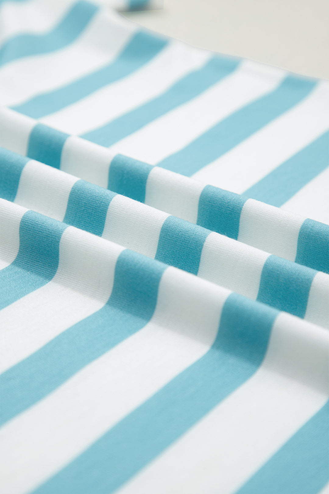 Sky Blue Stripe V Neck Patched Pocket Casual T Shirt