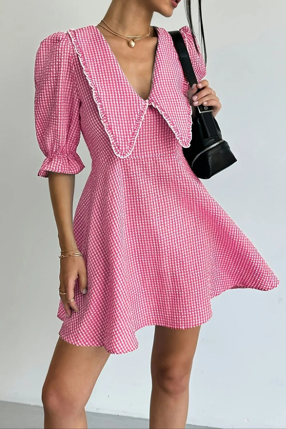 Gingham Puff Sleeve Mini Dress