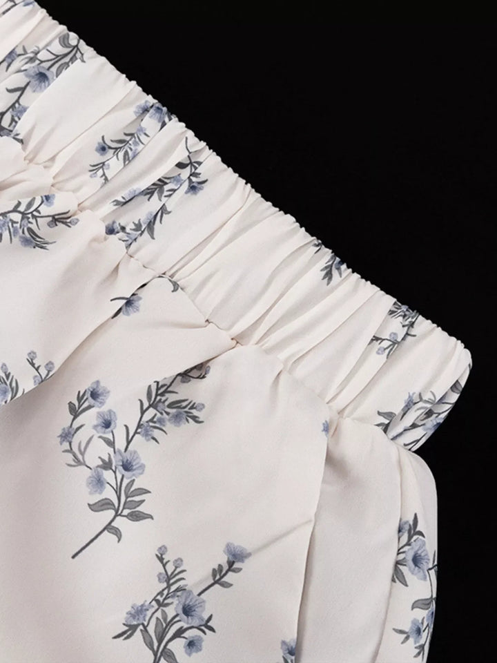 Floral Print Balloon Sleeve Top and Shorts Set