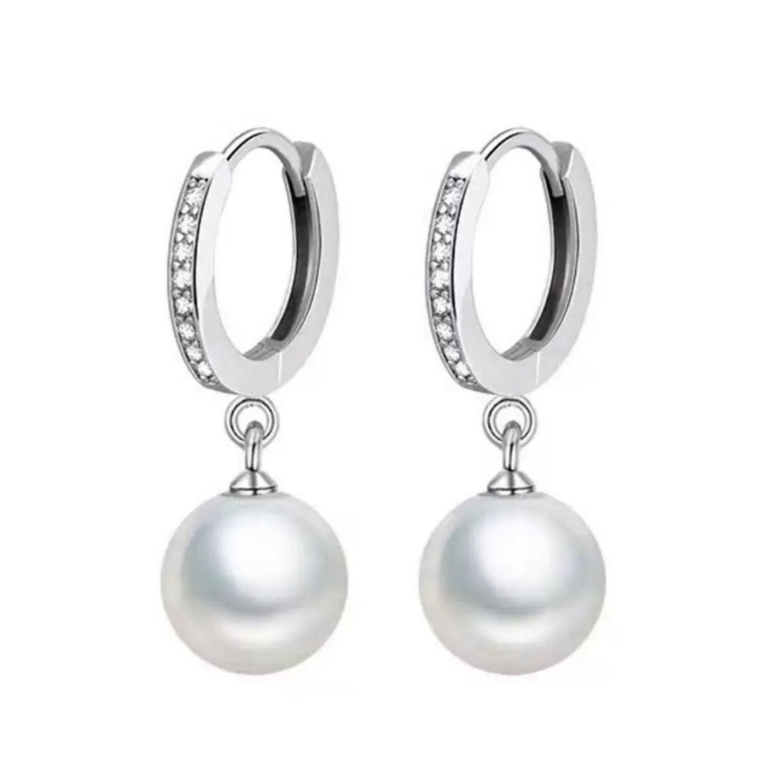 Pearl Drop Hoop Earrings
