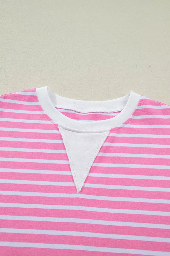 Stripe Round Neck Drop Shoulder Short Sleeve Loose Top