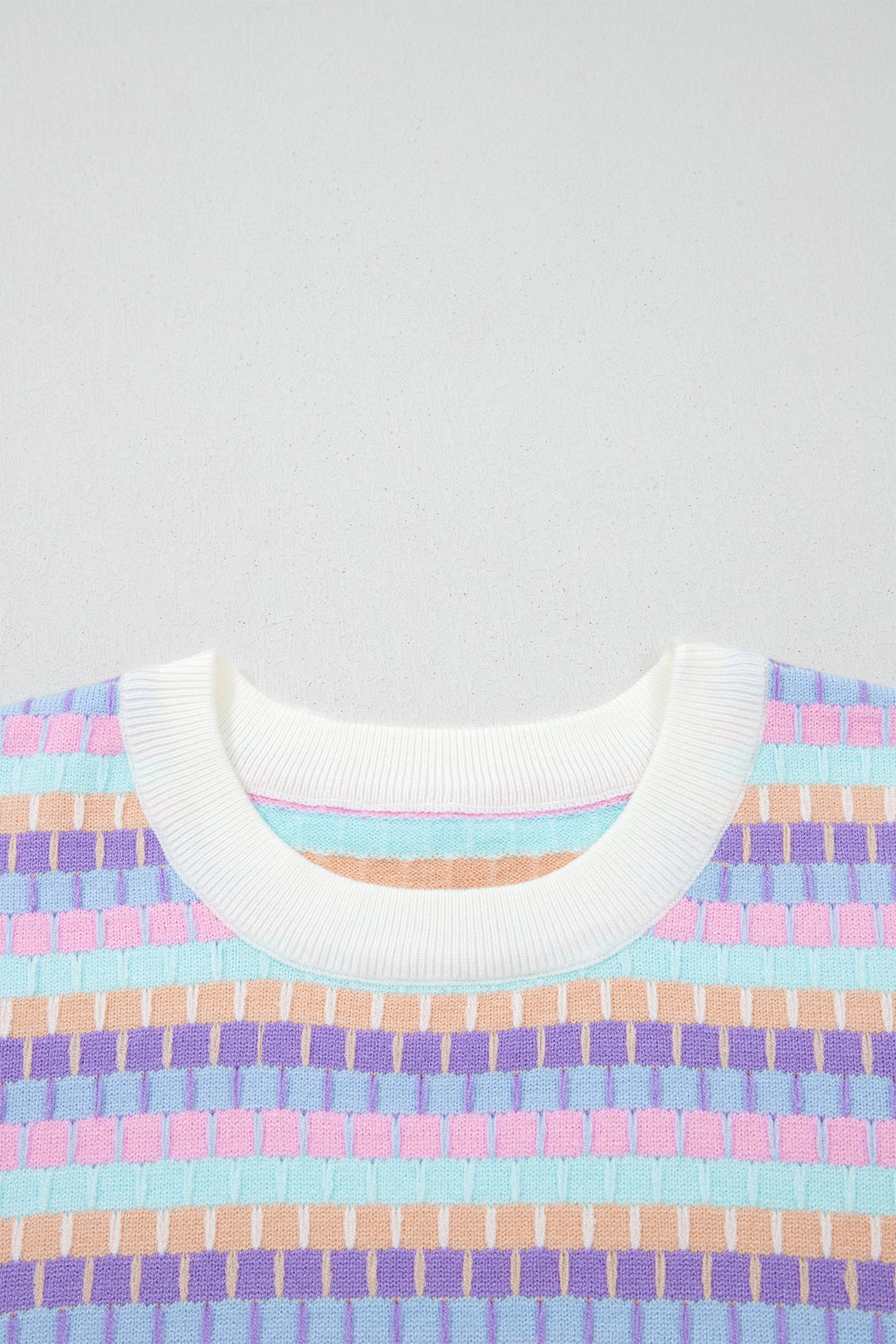 Purple Abstract Striped Knit Short Sleeve Sweater