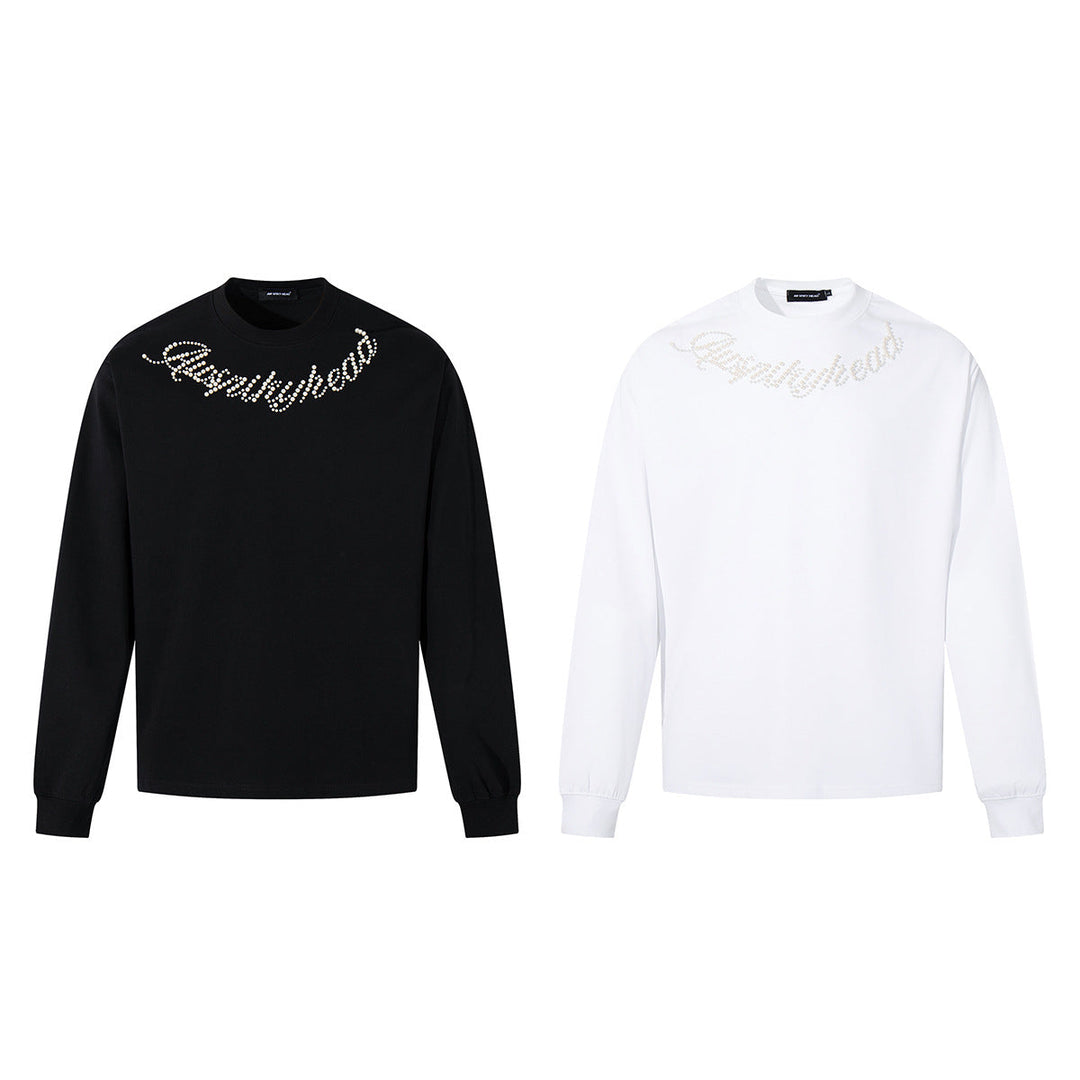 Beaded Letter Pearl Heavyweight Crewneck Hoodie For Couples