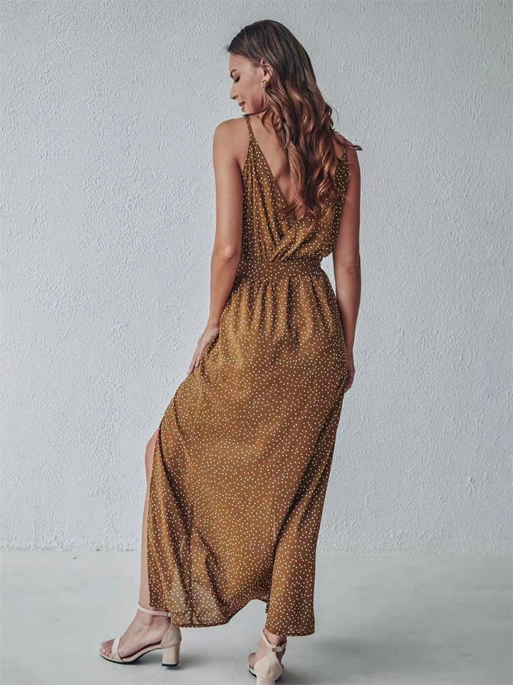 Slit Printed Surplice Midi Dress