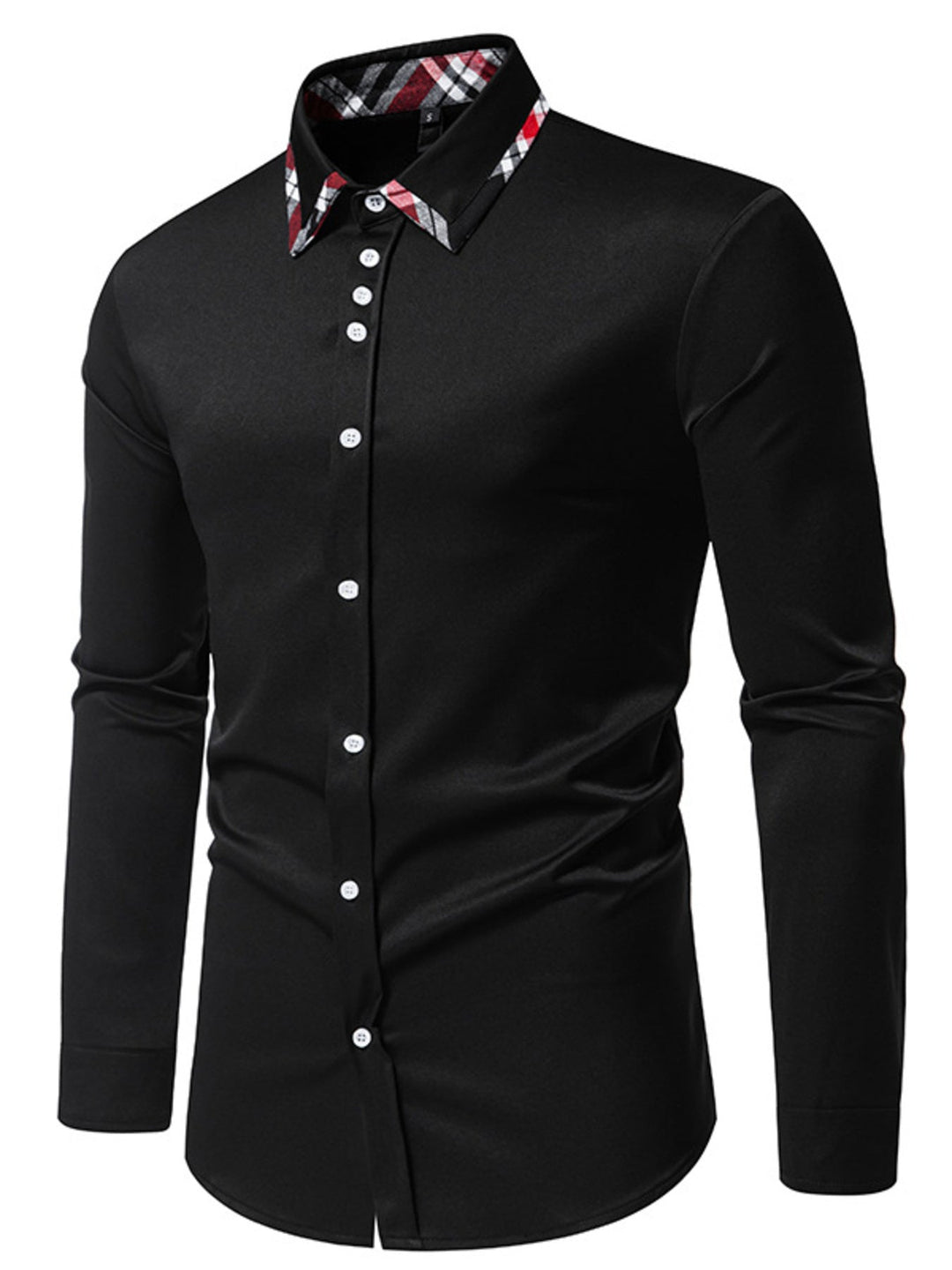 Men's Slim Fit Long Sleeve Plaid Trim Shirt