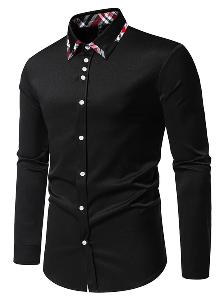 Men's Slim Fit Long Sleeve Plaid Trim Shirt