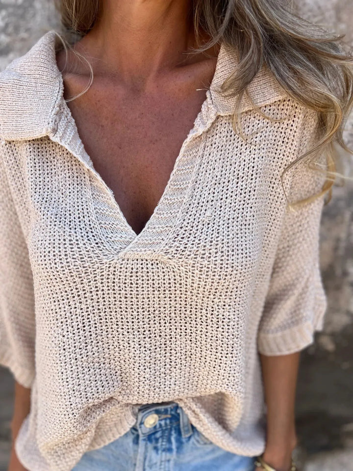 Full Size Johnny Collar Loose Knit Sweater Plus Size