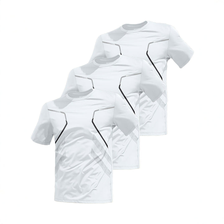 Mens Three-Piece Ice-Silk Quick-Drying Sports Short-Sleeve Top Set