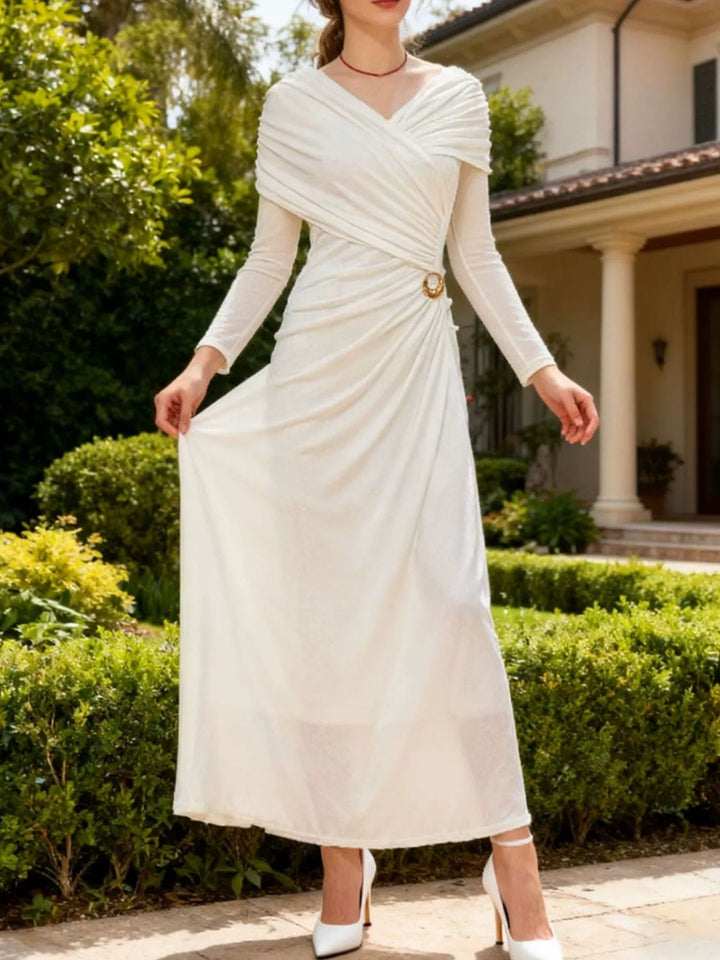 Ruched Draped Long Sleeve Maxi Dress