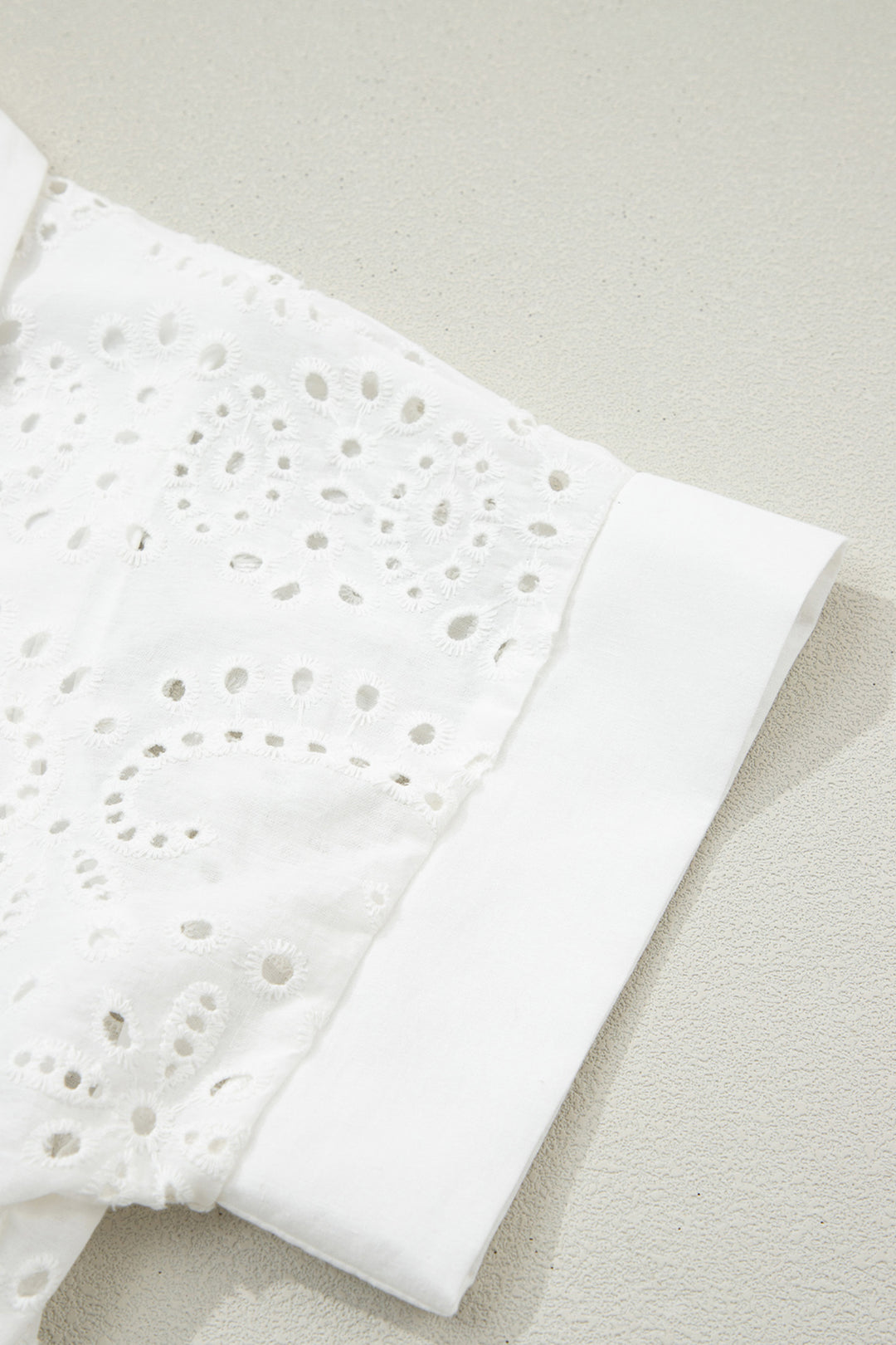 White Solid Color Eyelet Embroidered T Shirt Mini Dress