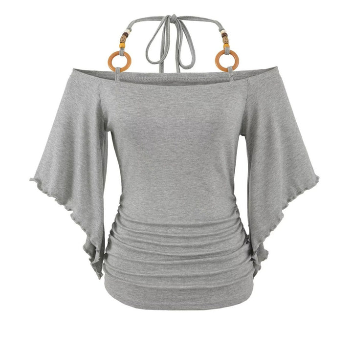 Women's Retro Off-the-Shoulder Beaded Halter Neck Top
