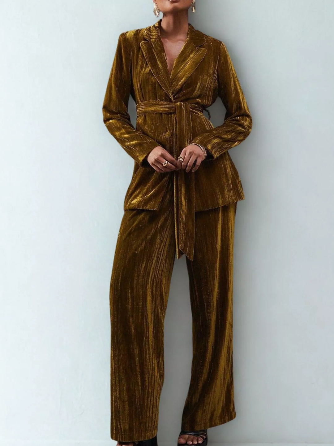 Velvet Lapel Collar Blazer & Pants Set