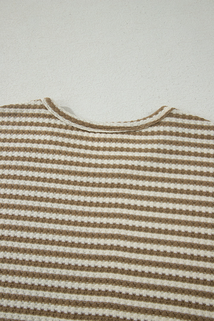 Brown Stripe Breathable Textured Knit Short 2pcs Set