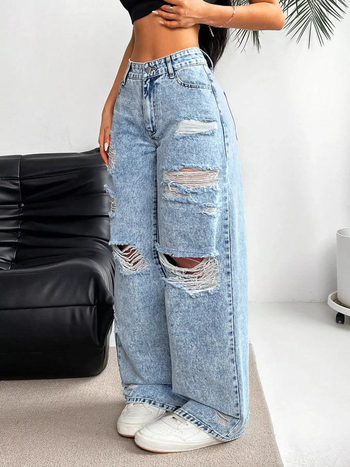 Distressed Wide-Leg Jeans