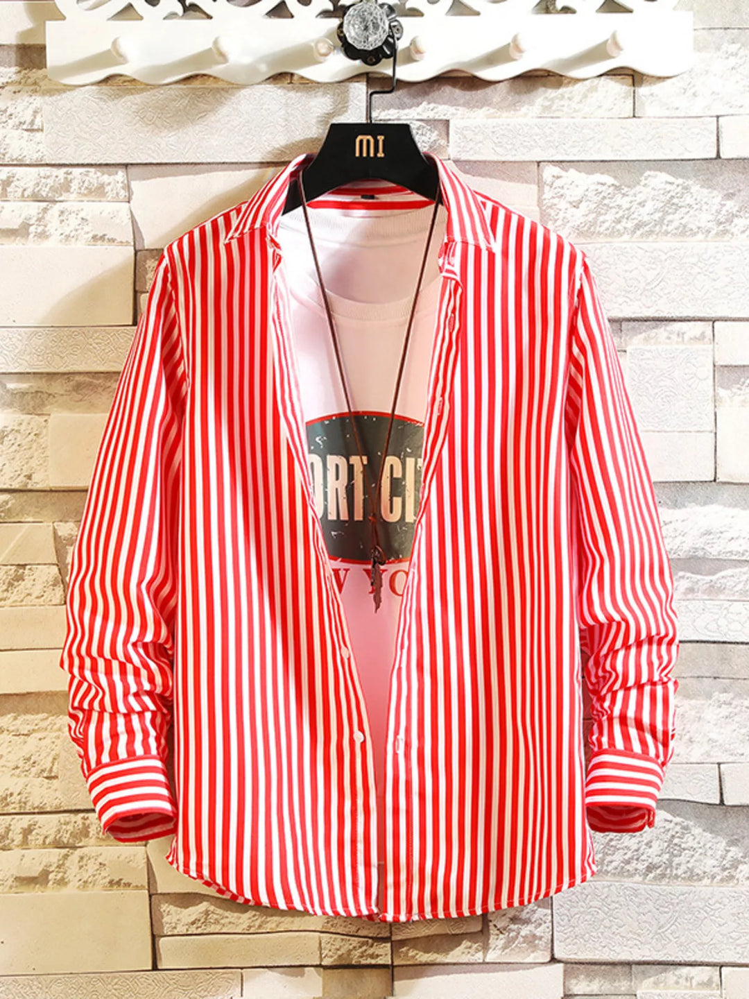 Men's Plus Size Striped Button Up Casual Shirt