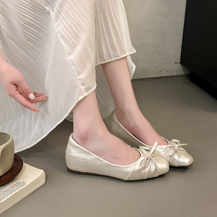 Inner Height Ballet Shoes For Women 2026 Summer New Shallow Bow Flat Sole Shoes Mary Jane Shoes