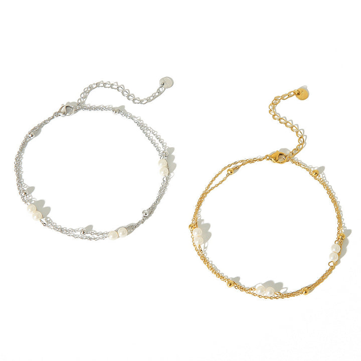 Womens Double-Layer Creative Beaded Multi-Strand Anklet