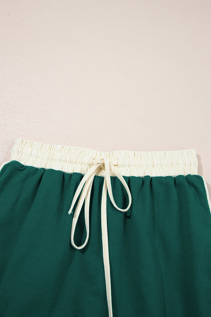 Evergreen Colorblock Edge Drop Shoulder T Shirt and Skirt 2Pcs Set