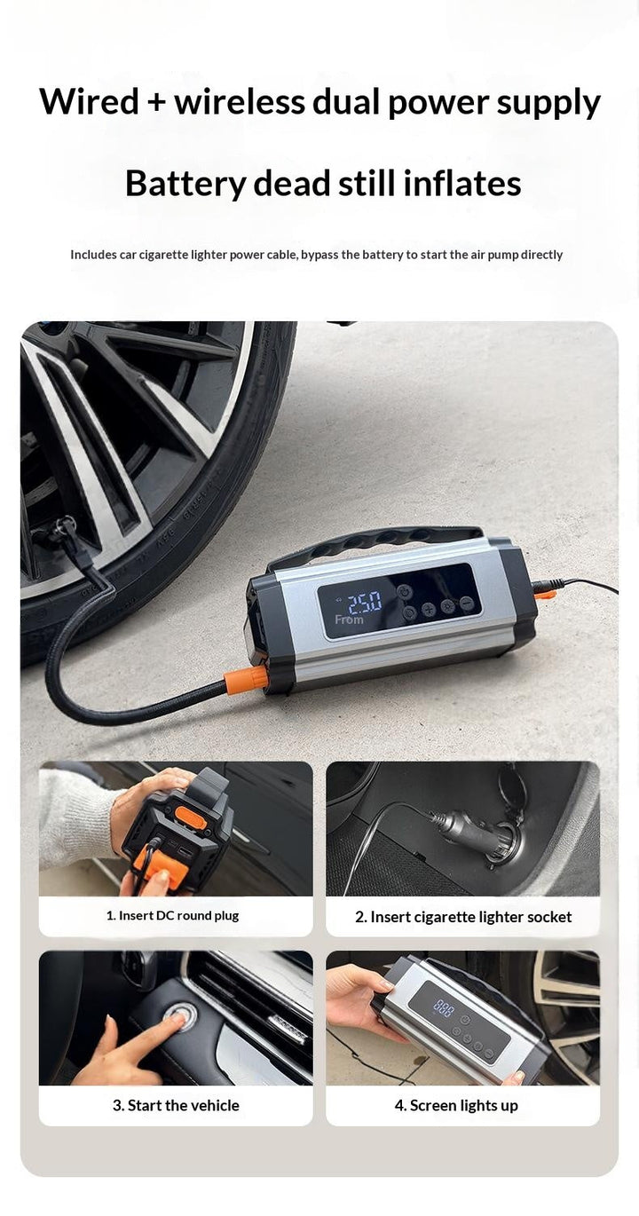 3-in-1 Portable Cordless Car Starter & Tire Inflator Multifunctional Emergency Vehicle Tool