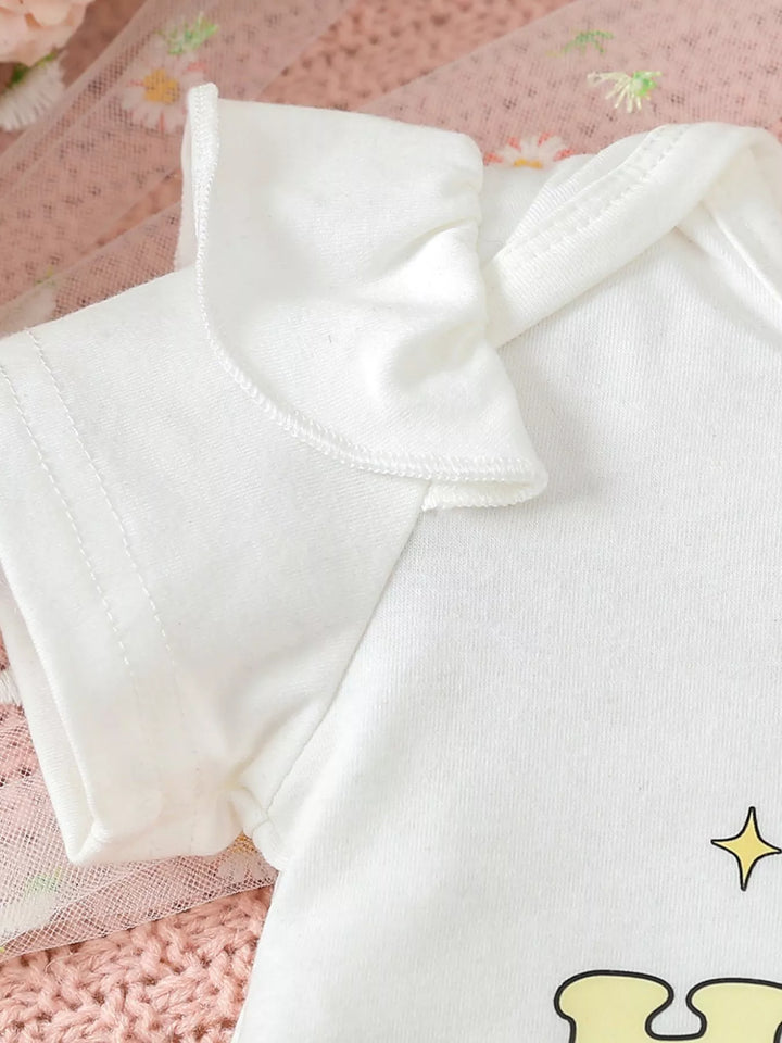 Children's Ruffled Short Sleeve Bodysuit and Shorts Set with Headband