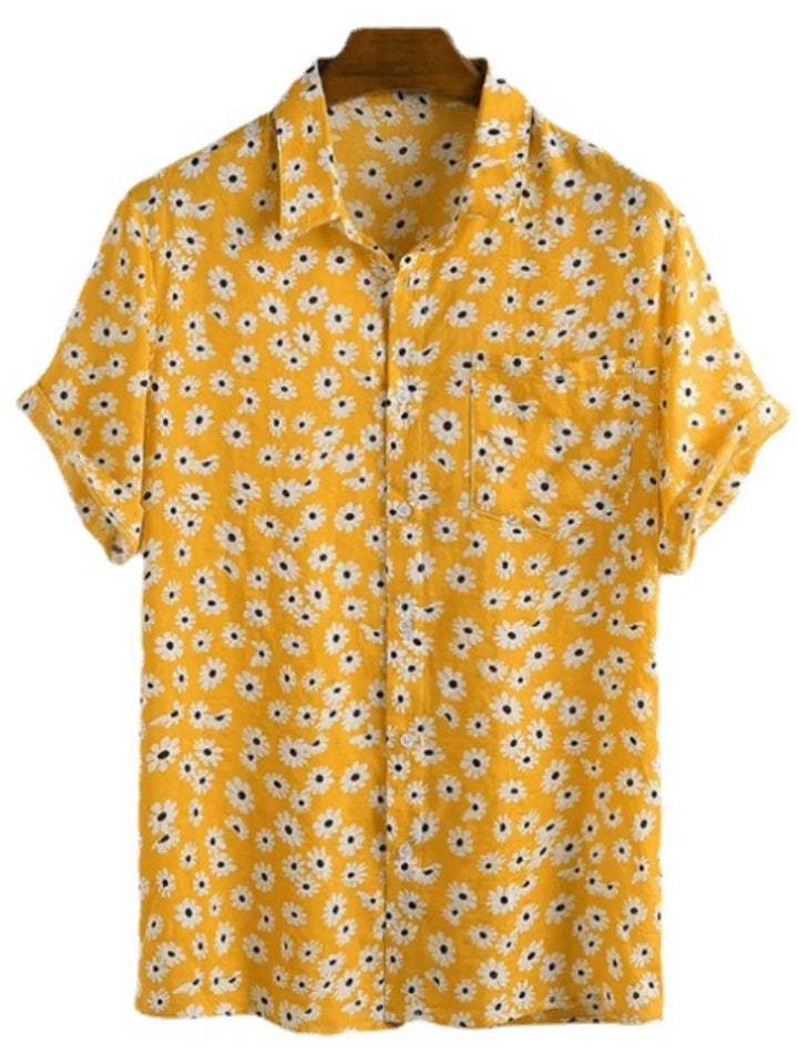 Men's Full Size Daisy Print Button Up Shirt Plus Size