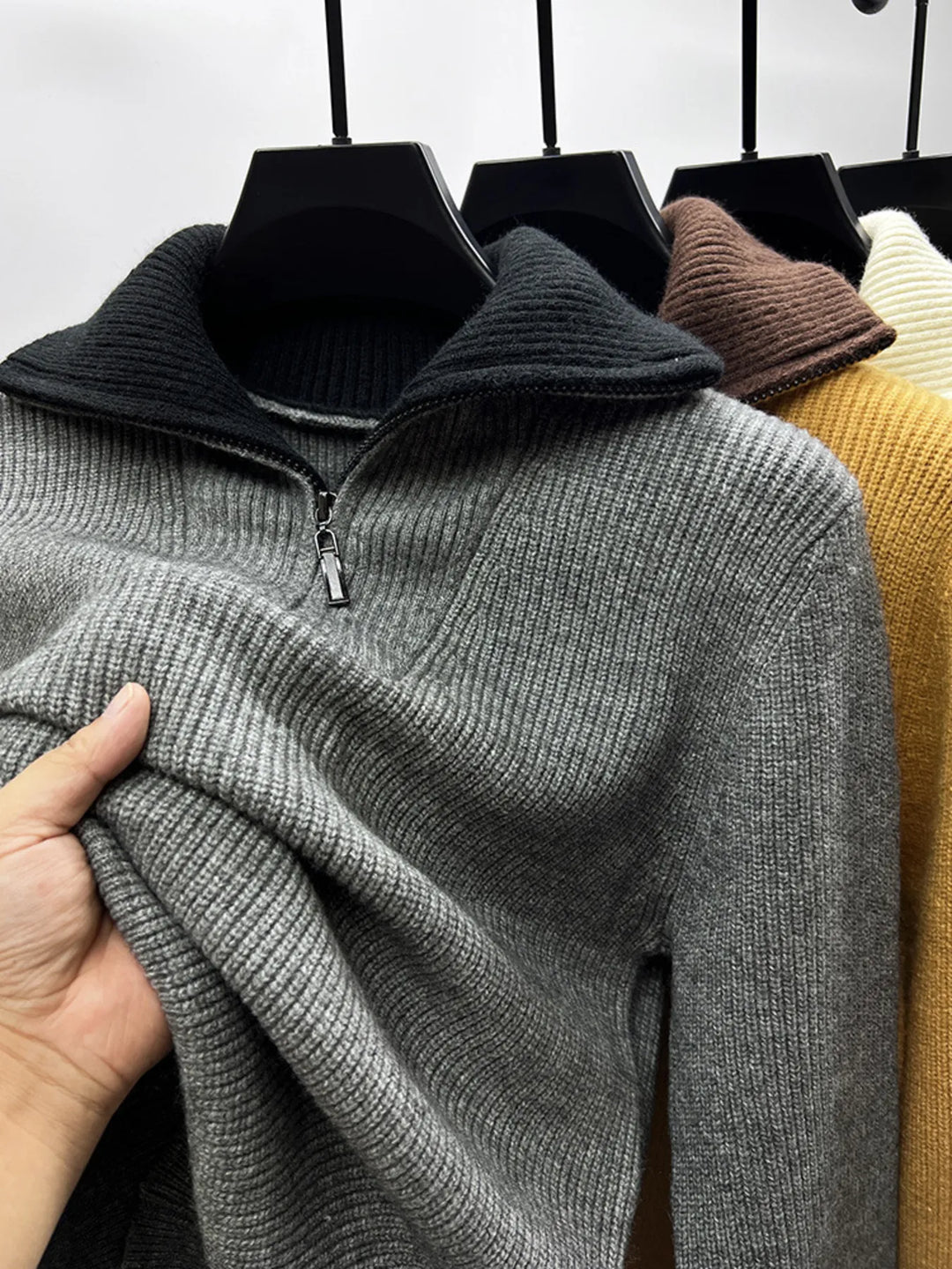 Men's Plus Size Zip Collar Long Sleeve Sweater
