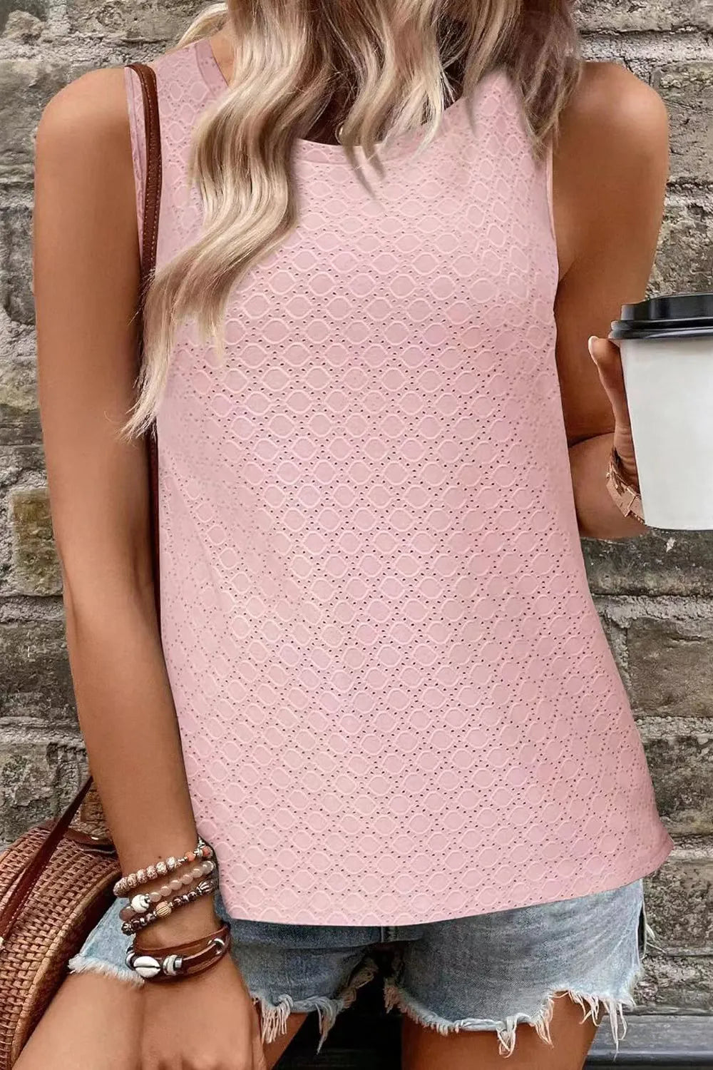 Florira Eyelet Round Neck Tank