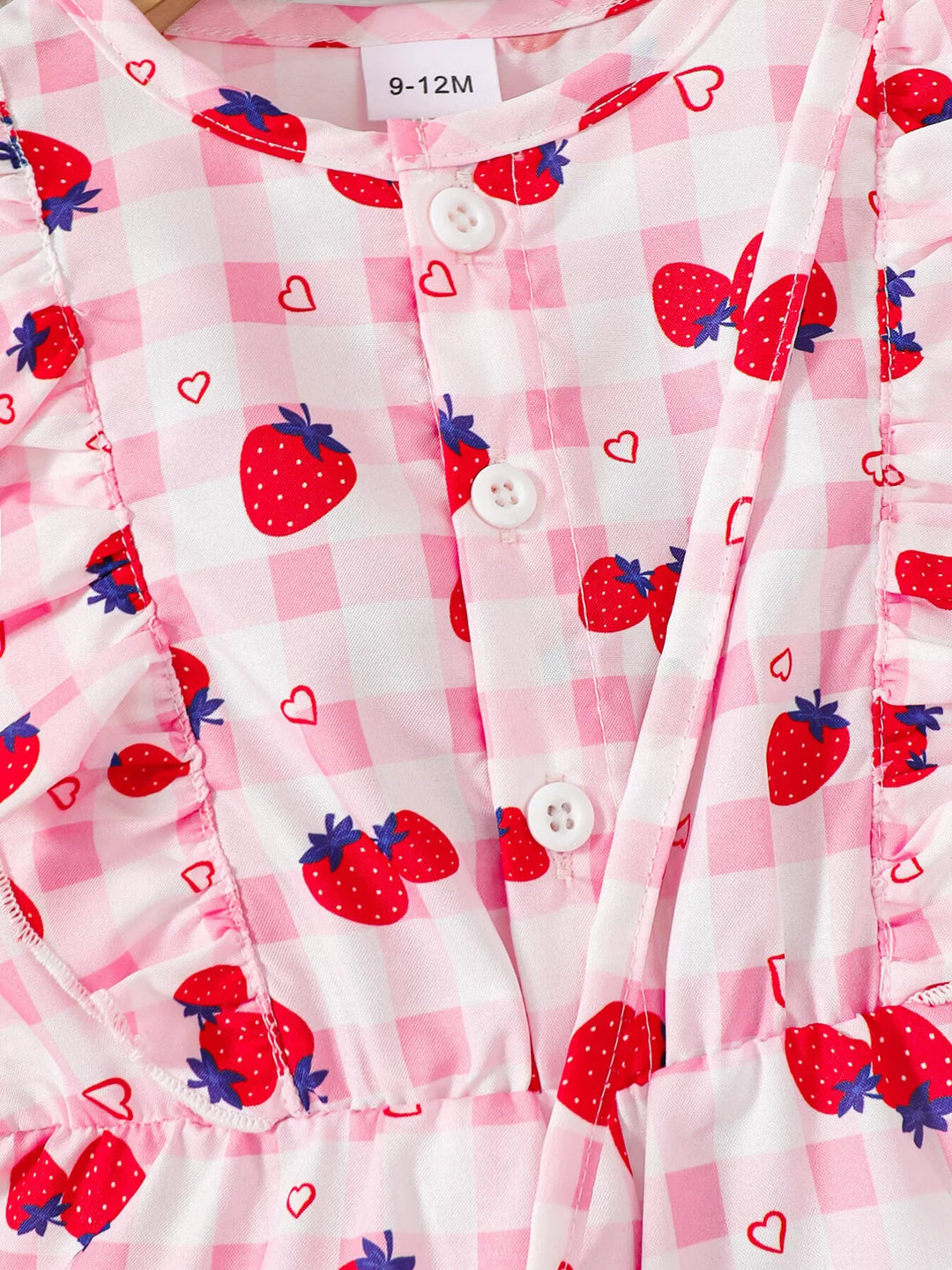 Children's Strawberry Print Ruffle Trim Jumpsuit & Headband Set