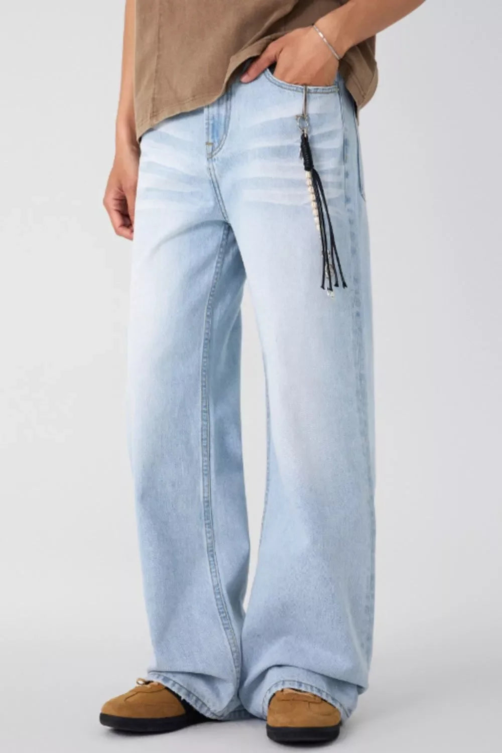Men's Wide Leg Wash Jeans