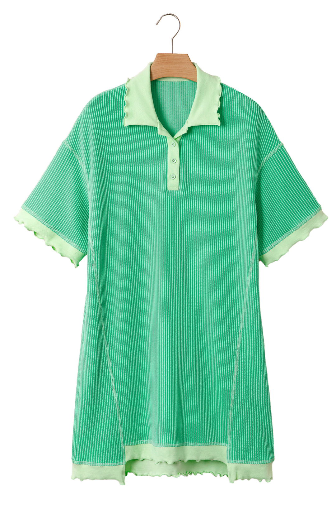 Mint Green Oversize Twist Ribbed Polo T Shirt Dress