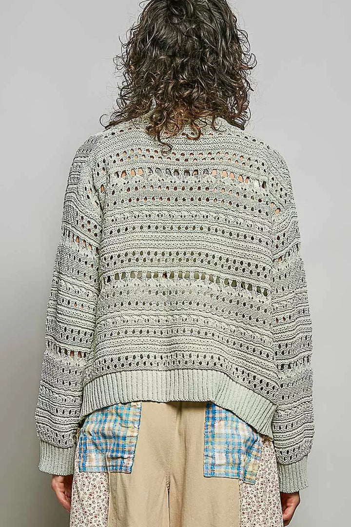 POL Open-Knit Floral Button Cardigan
