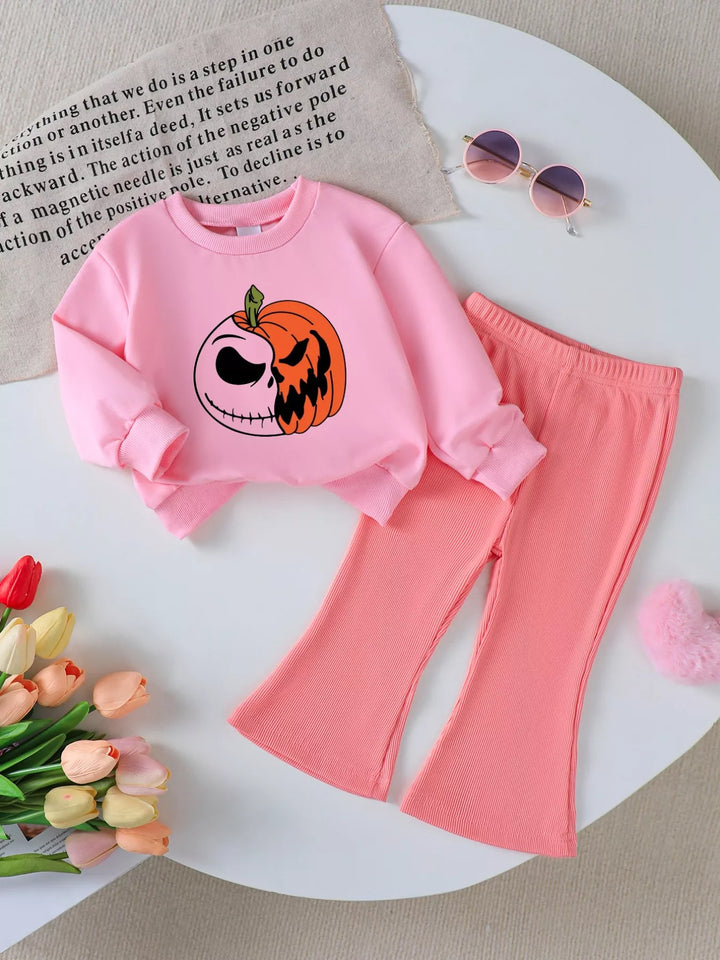 Children's Halloween Graphic Sweatshirt and Flare Pants Set
