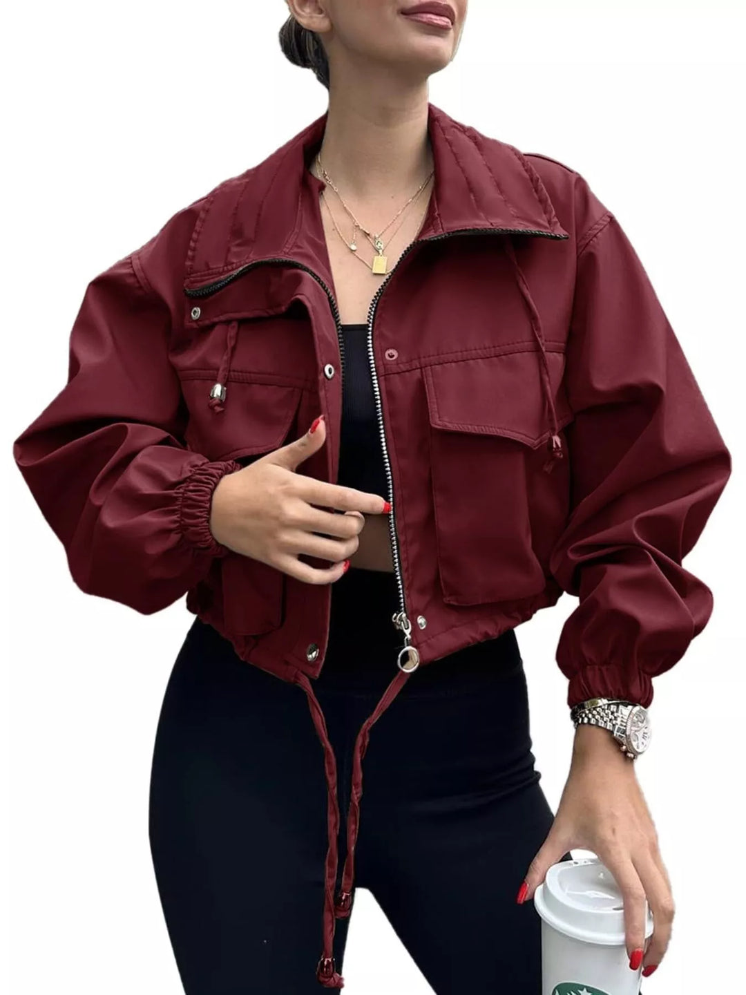 Drawstring Hem Zip Up Jacket