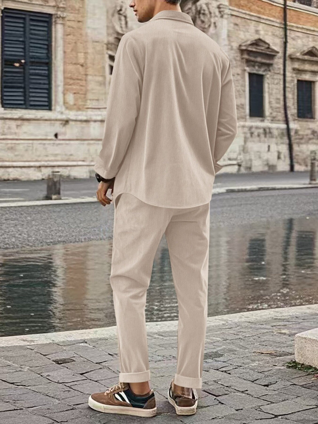 Men's Full Size Button Up Long Sleeve Shirt and Pants Set Plus Size
