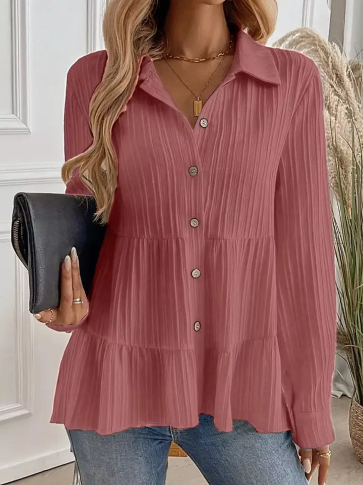 Button-Down Long Sleeve Tiered Shirt
