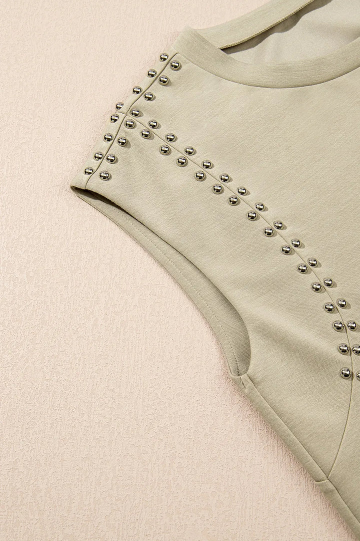 Studded Cap Sleeve Round Neck T Shirt