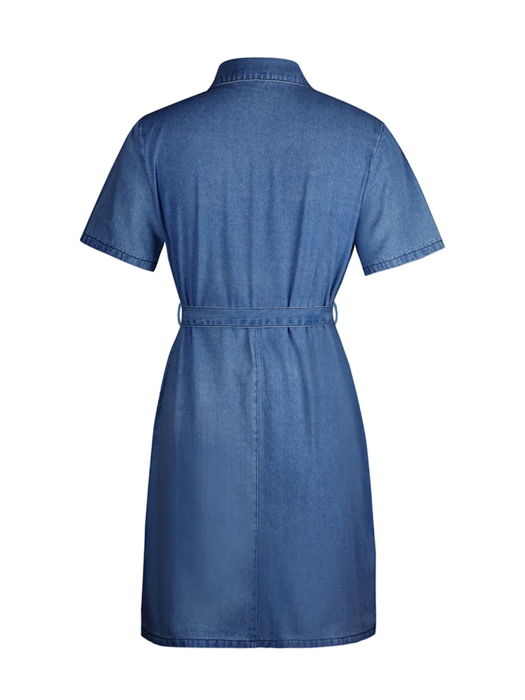 Full Size Zip Front Short Sleeve Denim Dress Plus Size