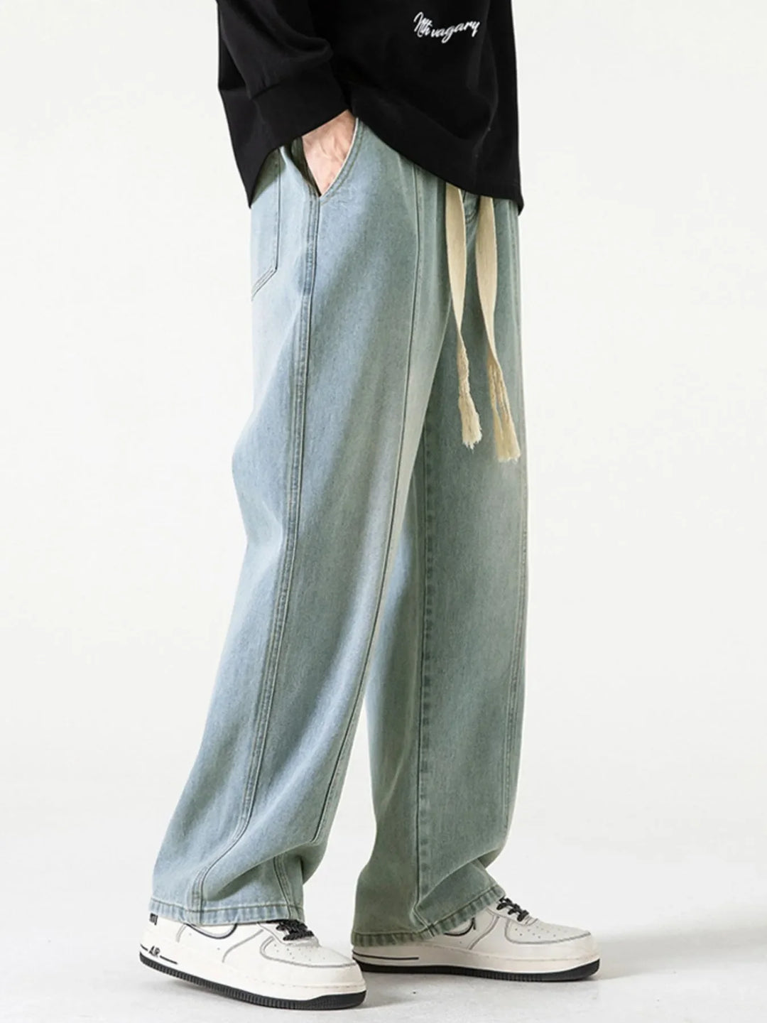 Men's Full Size Drawstring Wide Leg Jeans Plus Size