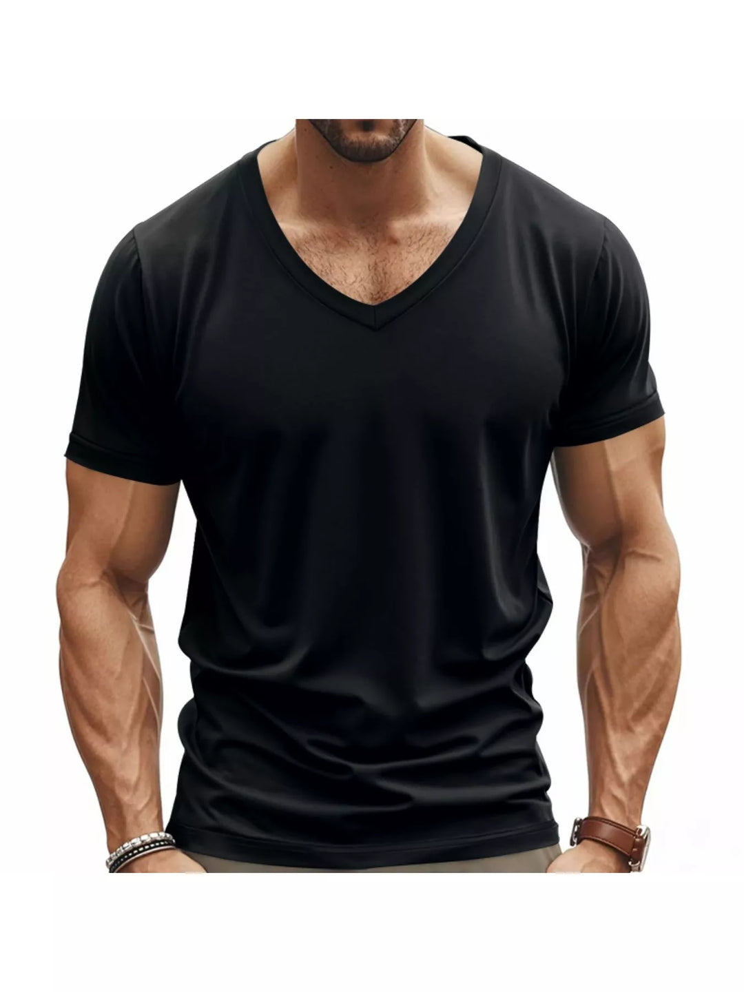 Men's Full Size Slim Fit V-Neck Basic T-Shirt Plus Size