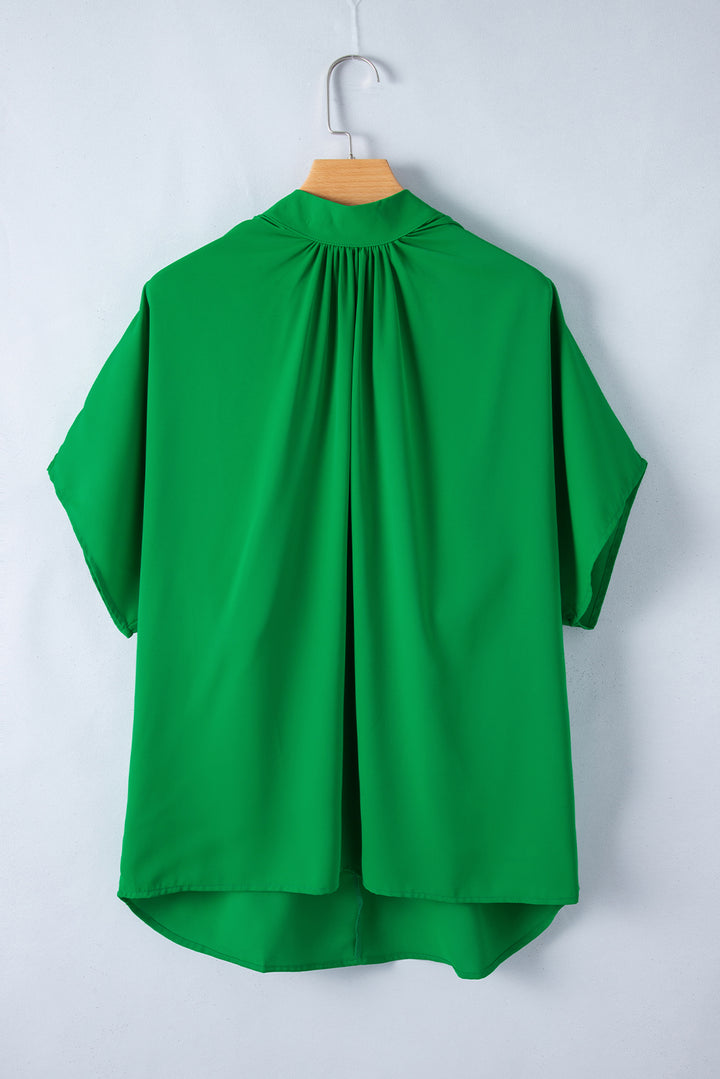 Bright Green Solid Mock Neck Split Batwing Sleeve Blouse