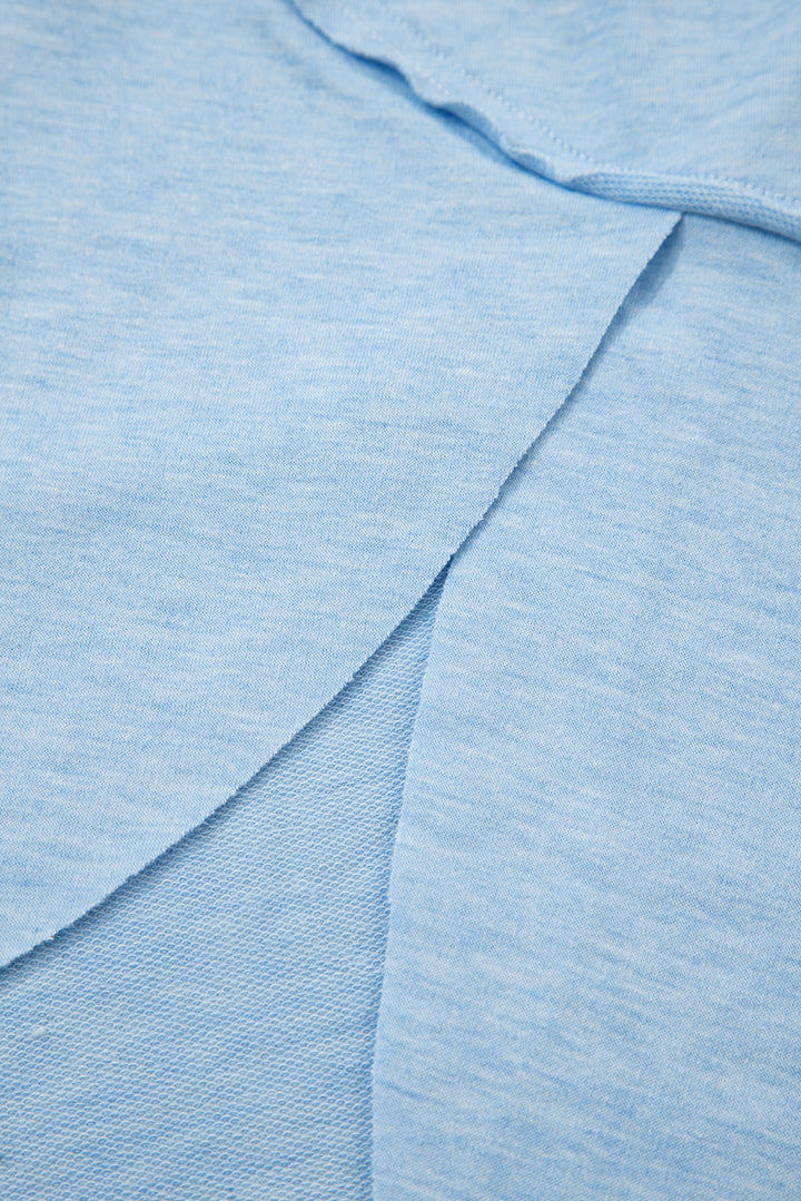 Myosotis Notched Neck Terry Raw Hem Long Sleeve Top