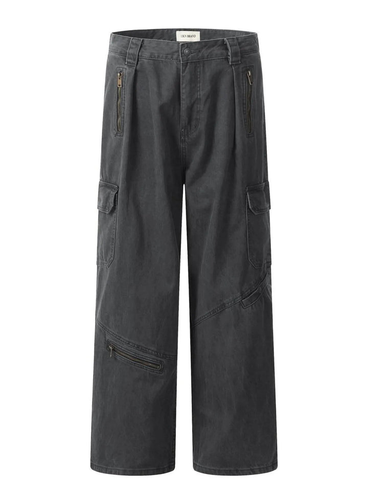 Men's Washed Cargo Wide Leg Jeans