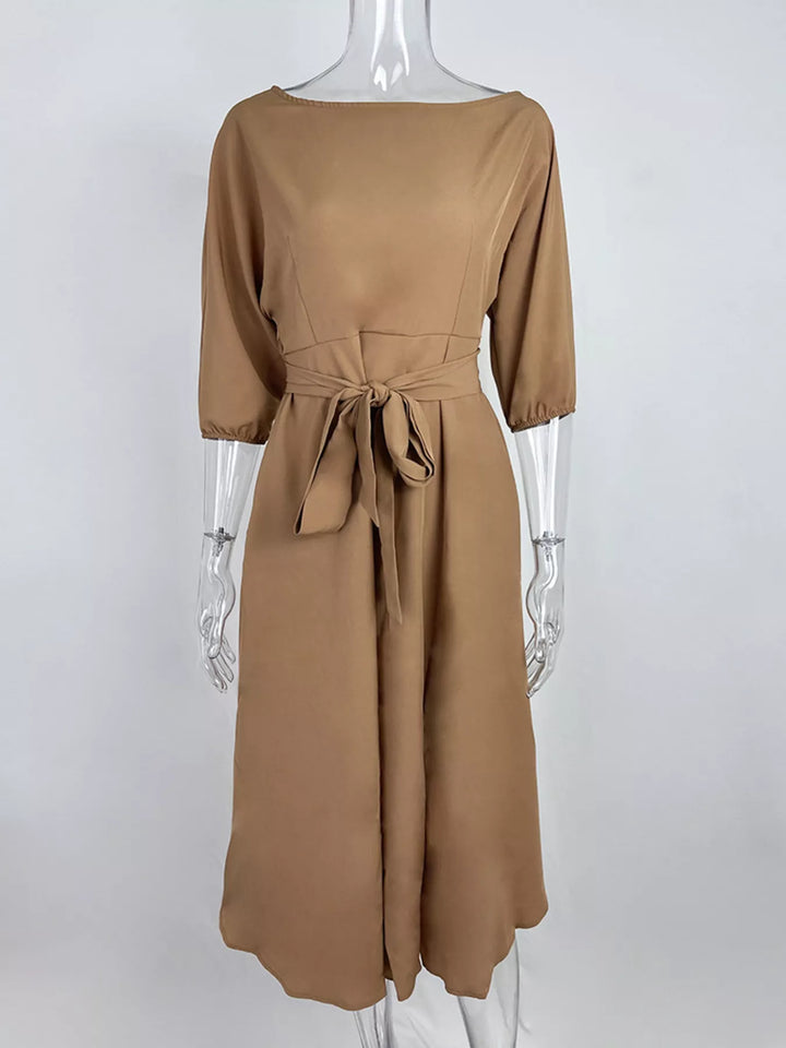 Boat Neck Tie Waist Dress