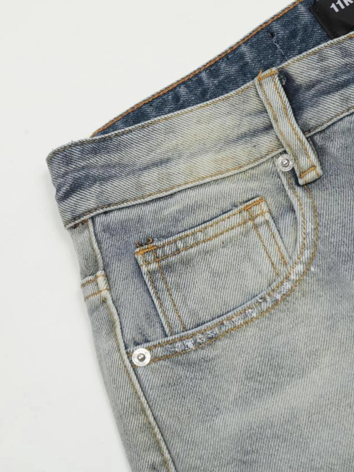 Men's Vintage Washed Gradient Distressed Flare Jeans